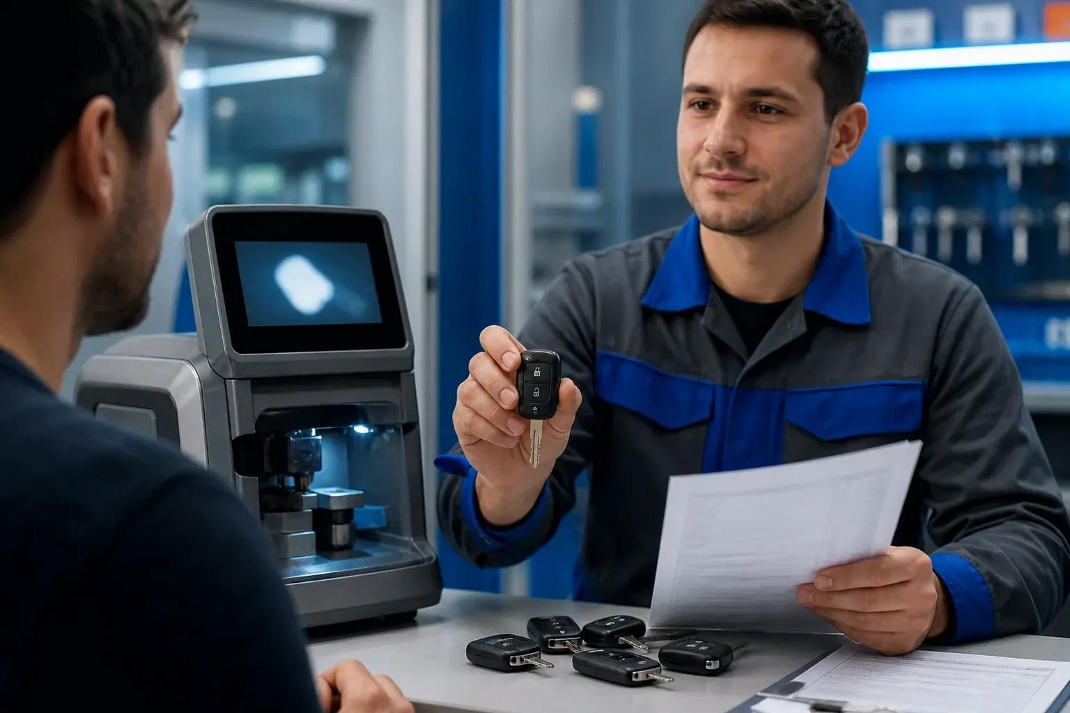 Chaveiro fabricando uma chave codificada em Lauro de Freitas.