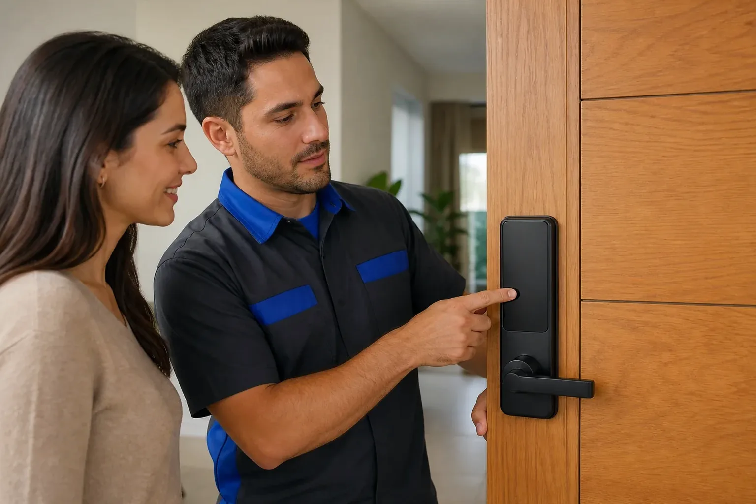 Chaveiro instalando uma fechadura digital em uma porta em Lauro de Freitas.