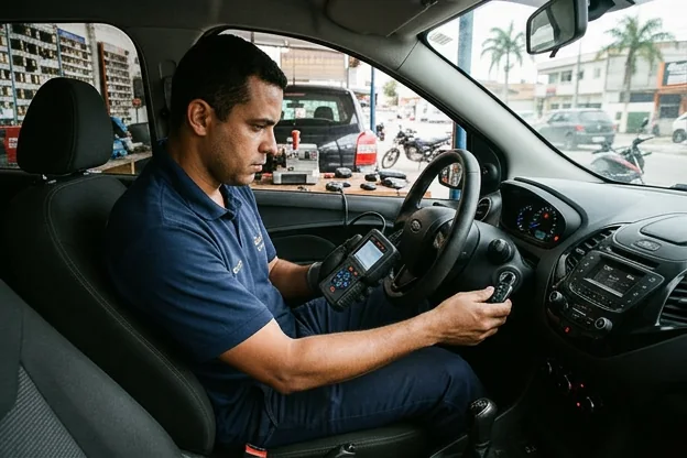 Chaveiro programando uma chave de automóvel em Lauro de Freitas.